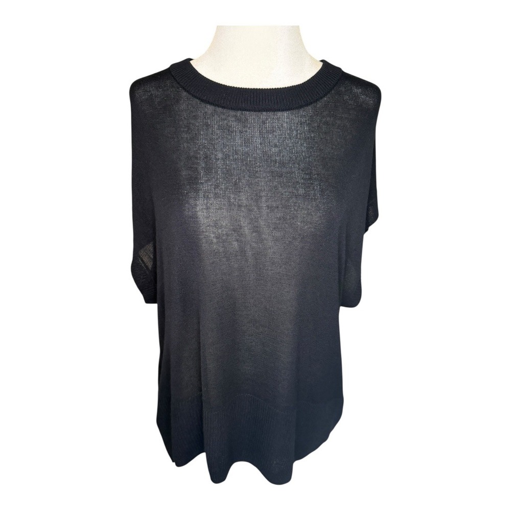 Halogen Knit Top Lightweight Short Sleeve Crew Neck‎ Black Size Medium NWT